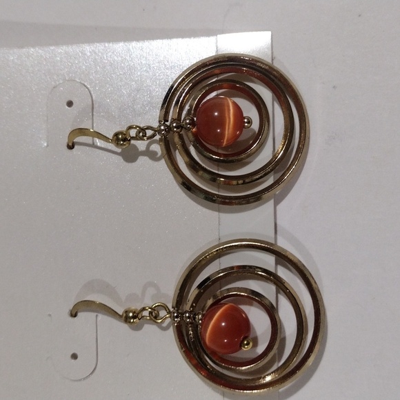 Gold Layered Circle Drop Earrings with Bead Center – Women's Artistic Statement - Picture 7 of 8